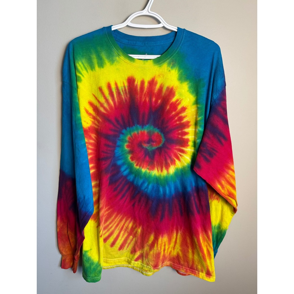 Hanes Mens Multicolor Tie Dye Long Sleeve T-Shirt XL Retro Hippie Boho Festival